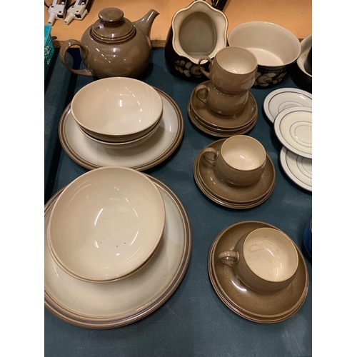 221 - A LARGE QUANTITY OF CERAMIC WARE TO INCLUDE DENBY STONE WARE TRIOS ETC