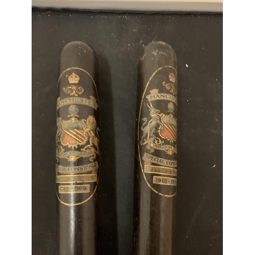 228 - TWO MANCHESTER SPECIAL CONSTABLE TRUNCHEONS DATED 1916-1919