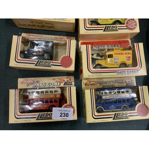 230 - TWELVE LLEDO DIE CAST BOXED MODEL VEHICLES TO INCLUDE A 'DR BARNARDOS' AND 'BASSETTS ALLSORTS' ETC