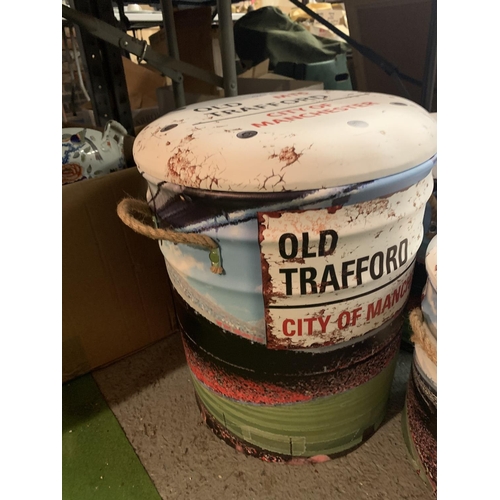 427 - A SET OF THREE LEATHER EFFECT MANCHESTER UNITED OLD TRAFFORD STOOLS