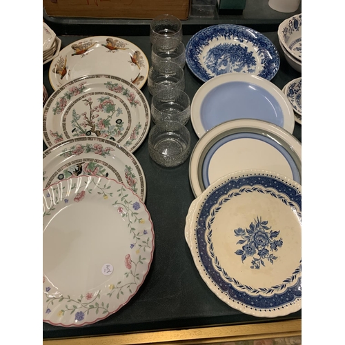 254 - A COLLECTION OF VARIOUS CERAMICS TO INCLUDE PLATES, CUPS, SAUCER, BOWLS AND GLASSES