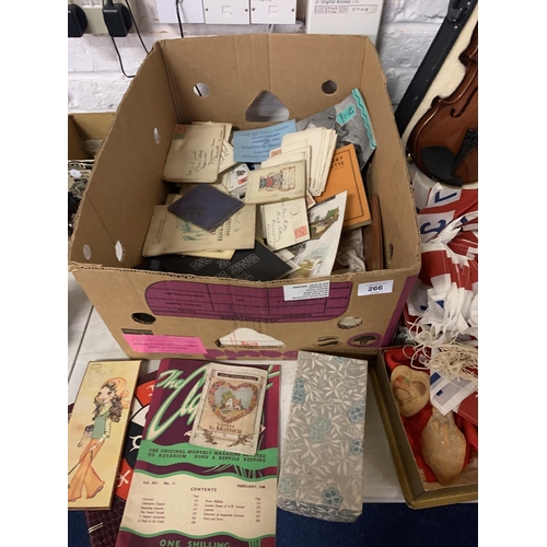 266 - A LARGE QUANTITY OF EPHEMERA TO INCLUDE LETTERS, BUNTING, MAGAZINES, PICTURES, LETTERS ETC