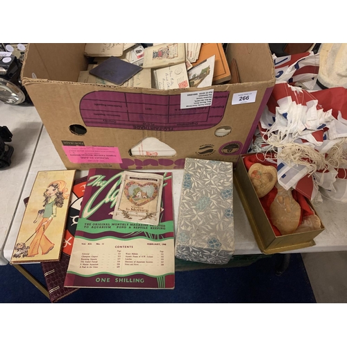 266 - A LARGE QUANTITY OF EPHEMERA TO INCLUDE LETTERS, BUNTING, MAGAZINES, PICTURES, LETTERS ETC