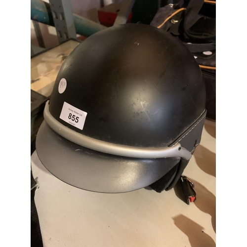 855 - A BLACK MOTORCYCLE HELMET WITH PEAK MADE IN ITALY