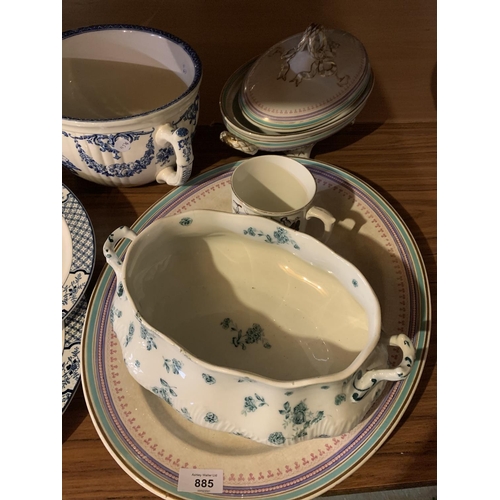 885 - VARIOUS ITEMS OF CERAMICS TO INCLUDE A LARGE CUP, PLATES ETC