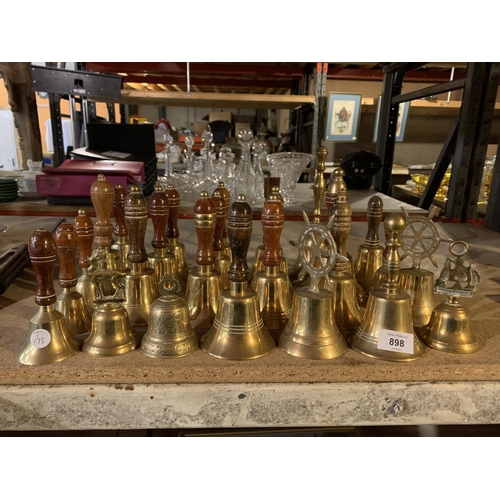 898 - A LARGE COLLECTION OF VARIOUS HANDBELLS