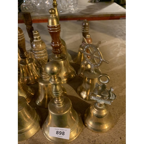 898 - A LARGE COLLECTION OF VARIOUS HANDBELLS