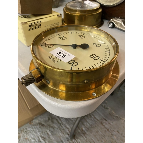 826 - A LARGE BRASS PRESSURE GAUGE