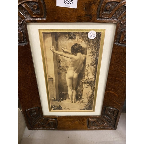 835 - A VINTAGE HEAVY WOODEN FRAMED PICTURE OF A YOUNG BOY