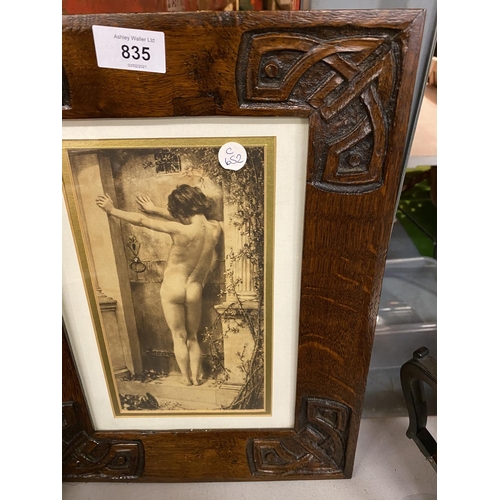 835 - A VINTAGE HEAVY WOODEN FRAMED PICTURE OF A YOUNG BOY