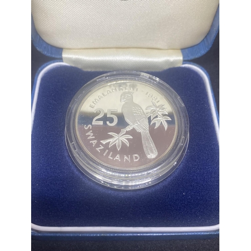 301 - SWAZILAND 1981 25 EMALANGENI SILVER PROOF COIN – KING SOBHUZA 11 DIAMOND JUBILEE . BOXED IN APPROPRI... 