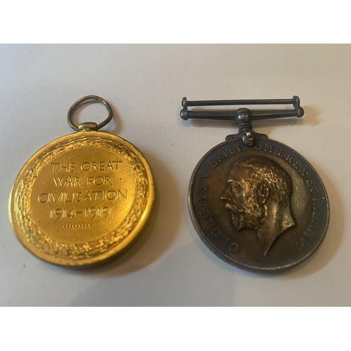 382 - TWO WORLD WAR 1 MEDALS ENGRAVED 114606 GNR J H ELSLEY. R.A