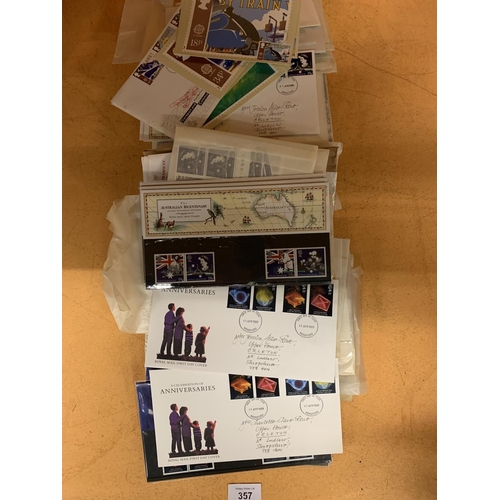 357 - A LARGE COLLECTION OF FIRST DAY COVERS, POTSCARDS AND RELATED STAMPS