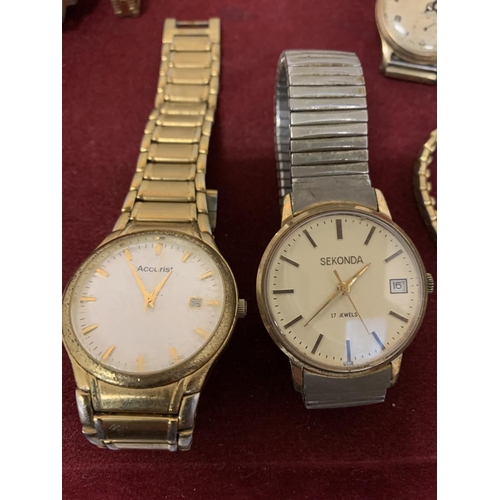 599 - FOUR METAL STRAPPED GENTLEMEN'S WATCHES AND TWO GOLD LADIES WRISTWATCHES