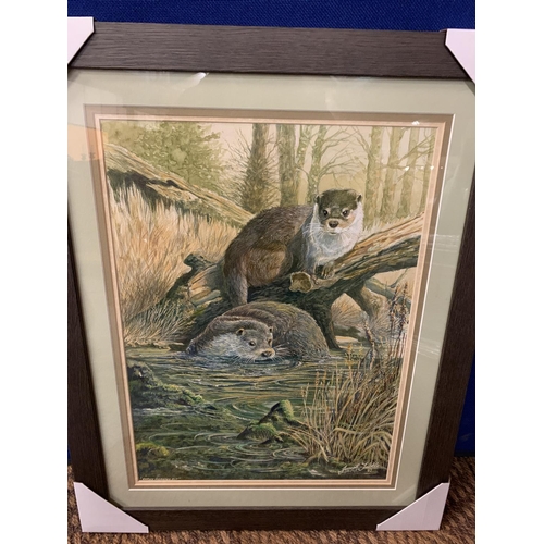 690 - A JOSEPH TICKLE ORIGINAL FRAMED OTTER PAINTING 'EARLY MORNING DIP' WHOLESALE PRICE £200