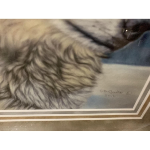 694 - A SUSAN BAXTER FRAMED PRINT 'A SILENT SENTRY' WOLF WHOLESALE PRICE £90