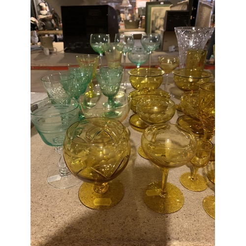 934 - A QUANTITY OF COLOURED GLASSWARE