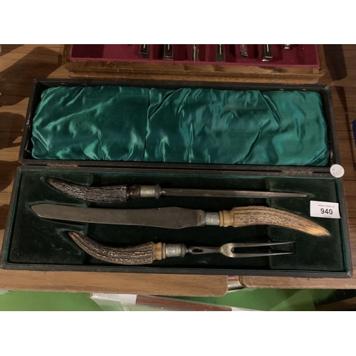 940 - A VINTAGE CARVING SET AND A VINERS CANTEEN OF CUTLERY