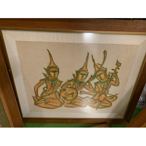 943 - FIVE FRAMED THAI TEMPLE RUBBINGS