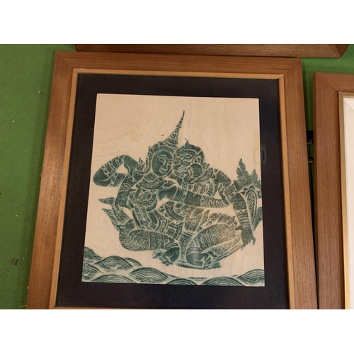 943 - FIVE FRAMED THAI TEMPLE RUBBINGS