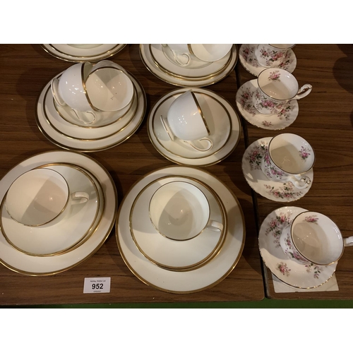 952 - AN ASSORTMENT OF BONE CHINA TO INCLUDE WEDGWOOD AND ROYAL ALBERT