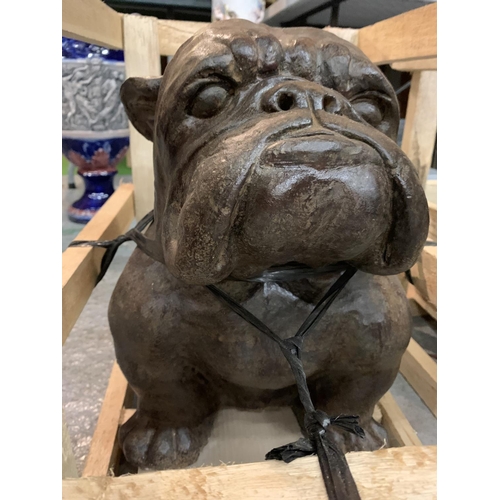 958 - A LARGE ORNAMENTAL BULLDOG MADE FROM VOLCANIC ROCK