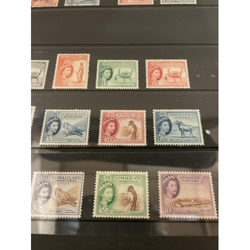 367 - SOMALILAND , QE11 SELECTION ON HANGER . 1953-58 DEFINITIVE SET MINT ( 1S30FU) + 1957 & 1960 PAIRS . ... 