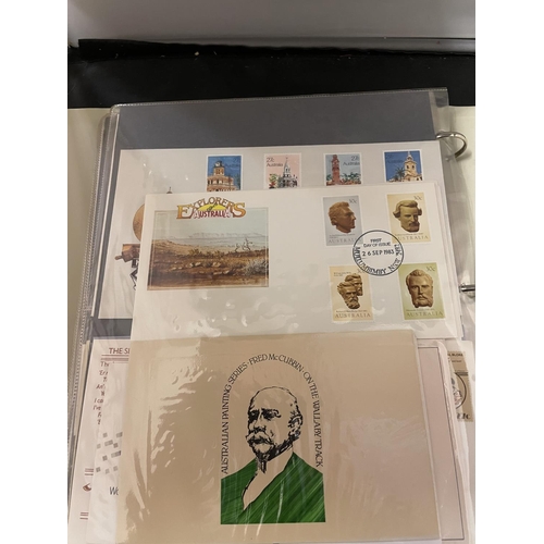 373 - FIRST DAY COVER ALBUM CONTAINING A QUANTITY OF AUSTRALIAN COVERS + FIJI & AAT