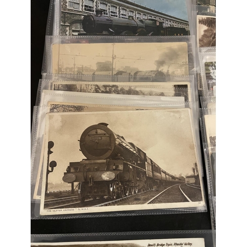 384 - POSTCARDS . A SELECTION OF 40 , IN PLASTIC SLEEVES , RELATING TO EARLIER TRAINS