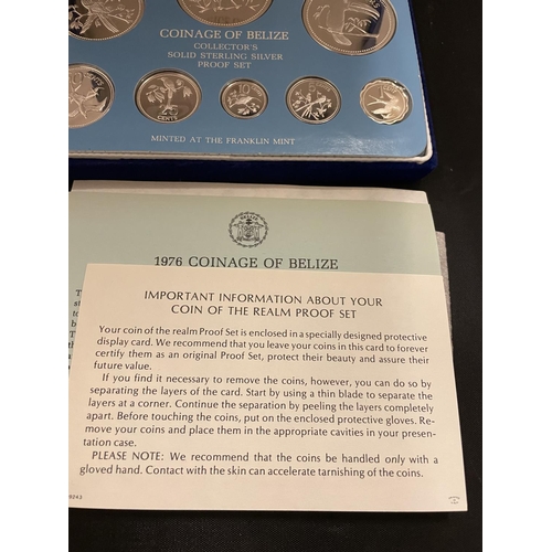 397 - 1976 COINAGE OF BELIZE ( 8 ) STERLING SILVER PROOF SET . PRISTINE CONDITION WITH COA