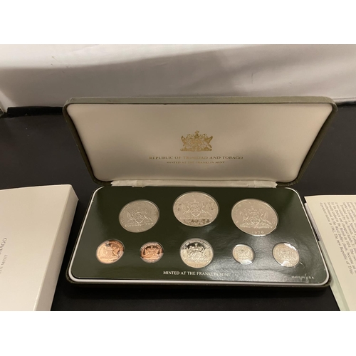 466 - TRINIDAD & TOBAGO 1976 8 COIN PROOF SET . PRISTINE WITH COA