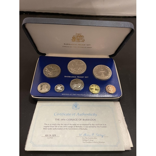 467 - BARBADOS 1976 PROOF COIN SET . PRISTINE WITH COA