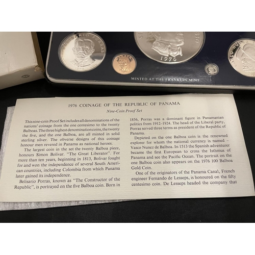 469 - PANAMA 1976 9 COIN PROOF SET . PRISTINE WITH COA