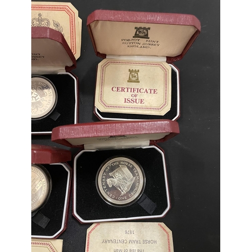 472 - ISLE OF MAN , BOXED WITH CERTIFICATES , SILVER PROOF CROWNS FOR THE YEARS : 1975 , 1976 X 2 , 1977 X... 