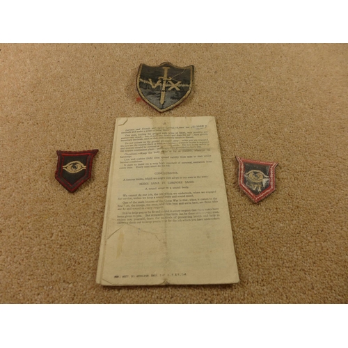 320 - A WORLD WAR II CLOTH BADGE AND A HEALTH MEMORANDA