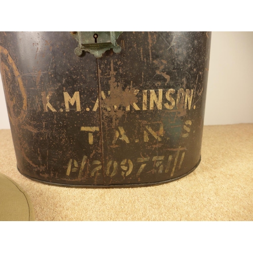 321 - A BLACK PAINTED METAL HAT CASE BELONGING TO NURSING SISTER MISS KATHLEEN MINNIE ATKINSON, NURSE ATKI... 