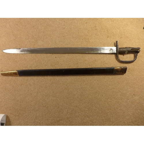 343 - A REPLICA BAKER RIFLE SWORD BAYONET AND SCABBARD