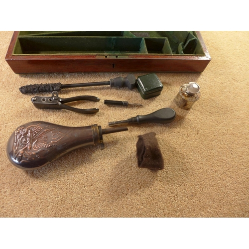 345 - A CASED DENIX REPLICA NONFIRING LE-MAT U.S. CIVIL WAR PISTOL, THE CASE WITH BULLET MOULD, POWDER FLA... 