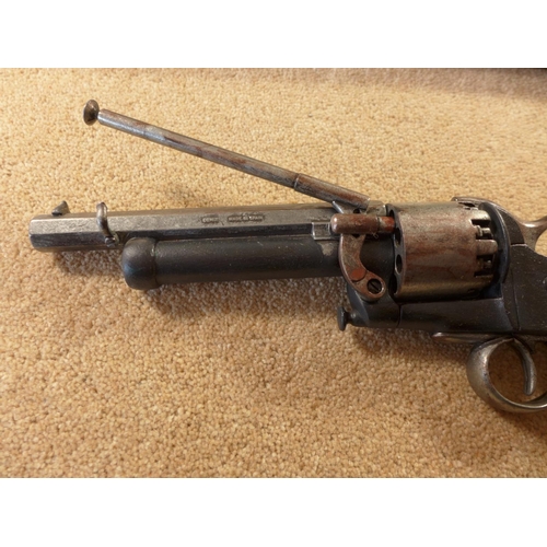 345 - A CASED DENIX REPLICA NONFIRING LE-MAT U.S. CIVIL WAR PISTOL, THE CASE WITH BULLET MOULD, POWDER FLA... 