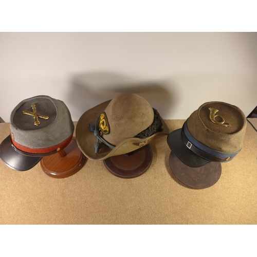 346 - THREE RE-ENACTMENT AMERICAN CIVIL WAR CONFEDERATE KEPI