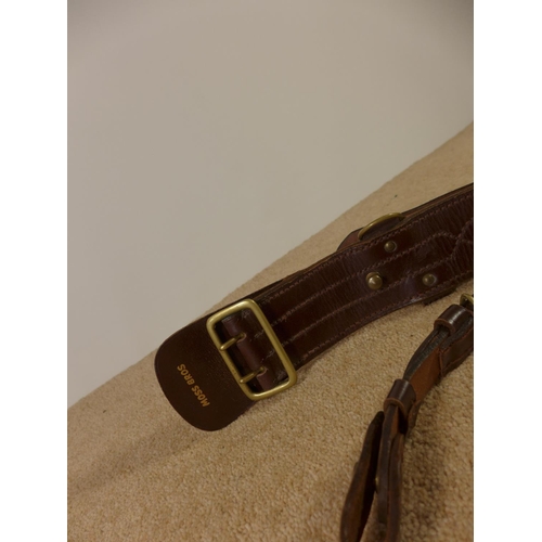 353 - A BROWN LEATHER CARTRIDGE BELT, SAM BROWNE BELT ETC