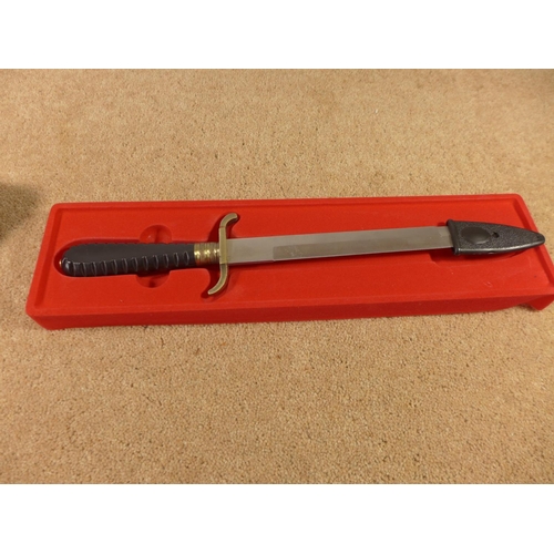 362 - A REPLICA BOXED NAZI NAVAL DRESS DAGGER, 26CM BLADE AND A BOXED DAGGER, 24.5CM BLADE (2)