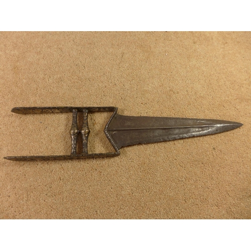 373 - AN INDIAN KATAR WITH WHITE METAL DECORATIONS, 25CM BLADE