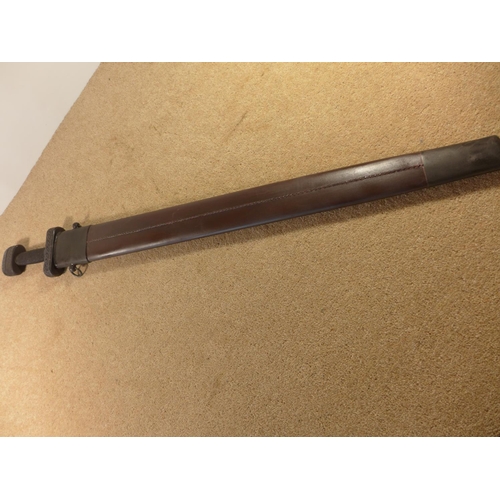 404 - A SUBSTANTIAL ANGLO SAXON RE-ENACTMENT SWORD, LENGTH OF BLADE 76CM, WITH SCABBARD