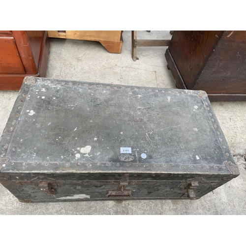 Sold at Auction: Vintage Metal Military Storage Trunk / Footlocker