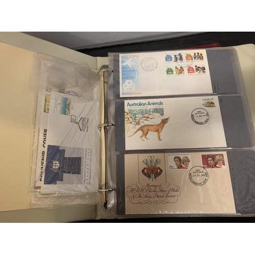 611 - FIRST DAY COVER ALBUM CONTAINING A QUANTITY OF AUSTRALIAN COVERS + FIJI & AAT