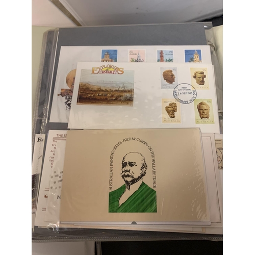 611 - FIRST DAY COVER ALBUM CONTAINING A QUANTITY OF AUSTRALIAN COVERS + FIJI & AAT