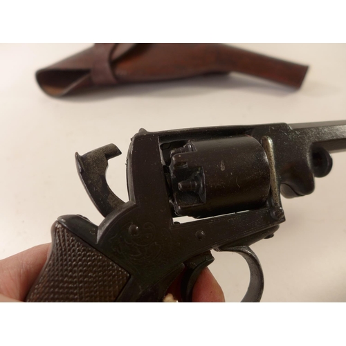 450 - A REPLICA NON FIRING PERCUSSION CAP ADAMS REVOLVER, 17CM AND A LEATHER HOLSTER