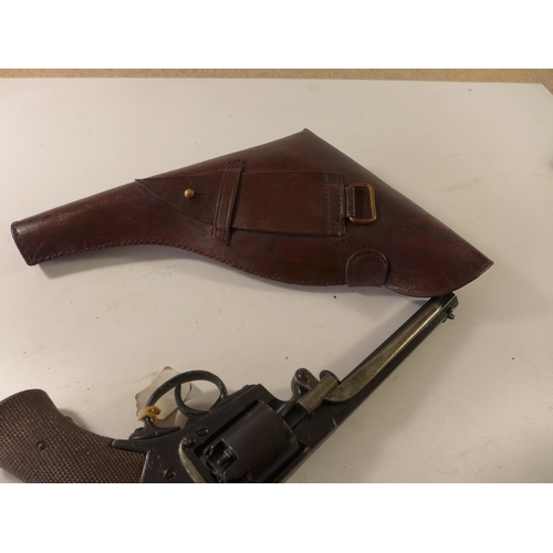 450 - A REPLICA NON FIRING PERCUSSION CAP ADAMS REVOLVER, 17CM AND A LEATHER HOLSTER