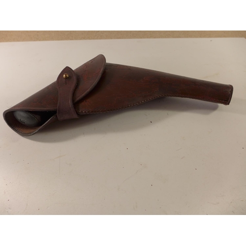 450 - A REPLICA NON FIRING PERCUSSION CAP ADAMS REVOLVER, 17CM AND A LEATHER HOLSTER